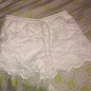 White lace tie shorts